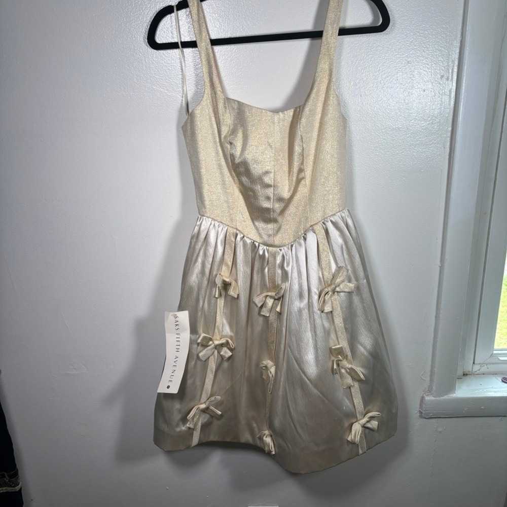 Deadstock 80s Saks L.K.L. by Lawrence Kurtz Mini Dress Sz 4 Gold Bow Cocktail - Picture 2 of 12